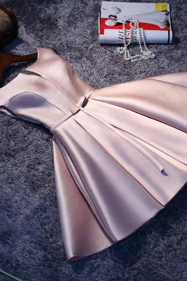 Pink A-line Lace-up Satin Short Homecoming Dress Party Dress