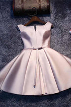 Pink A-line Lace-up Satin Short Homecoming Dress Party Dress