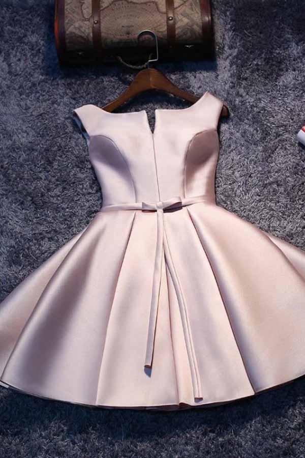Pink A-line Lace-up Satin Short Homecoming Dress Party Dress