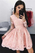 Long Sleeves Lace Short Homecoming/Party Dresses