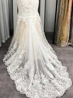 Trumpet/Mermaid Tulle Applique Scoop Sleeveless Sweep/Brush Train Wedding Dresses