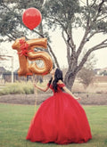 Pretty Red Off The Shoulder Quinceanera Dress,Red Ball Gown Y1106