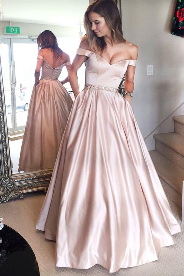 Simple A-line Off the Shoulder Floor Length Prom Dresses, Evening Dresses