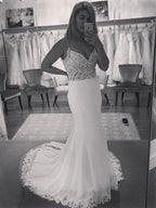 NumberSea V Neck Mermaid Wedding Dresses Lace Appliques Boho Wedding Dress Backless Sexy robe de mariee vestido de casamento