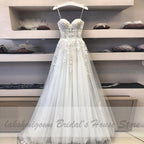 NumberSea  Trouwjurk Sexy A Line Wedding Dress Spaghetti Straps Vintage Lace Applique Beaded Off White Tulle Mariage Long Bridal Dress