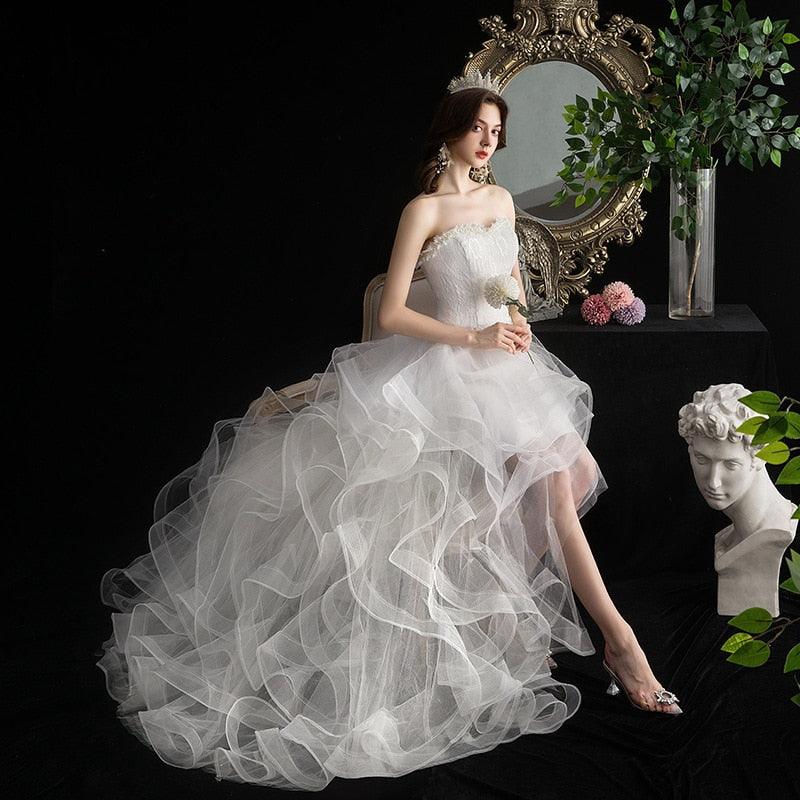 NumberSea Vestido De Noiva 2021 New Front Short Long Back Strapless Wedding Dress Sweet Bride Dress With Train Custom Made Wedding Gown L
