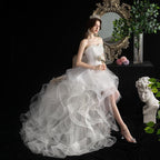 NumberSea Vestido De Noiva 2021 New Front Short Long Back Strapless Wedding Dress Sweet Bride Dress With Train Custom Made Wedding Gown L
