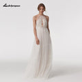 NumberSea Vintage Halter Neck Boho Beach Wedding Dresses vestido de novia Lace Bohemian A Line Soft Tulle Bridal Gown Sleeveless