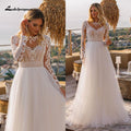 NumberSea Vintage Long Sleeve Boho Wedding Dresses vestido de novia Lace High Neck Plus Size A Line Beach Bridal Gowns robe de mariee
