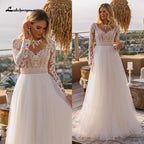 NumberSea Vintage Long Sleeve Boho Wedding Dresses vestido de novia Lace High Neck Plus Size A Line Beach Bridal Gowns robe de mariee