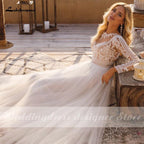 NumberSea Vintage Long Sleeve Boho Wedding Dresses vestido de novia Lace High Neck Plus Size A Line Beach Bridal Gowns robe de mariee