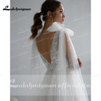 NumberSea vestido de novia Lace Tulle Backless V Neck Bow Wedding Dresses Elegant V Shape Back robe de soirée de mariage Lakshmigown