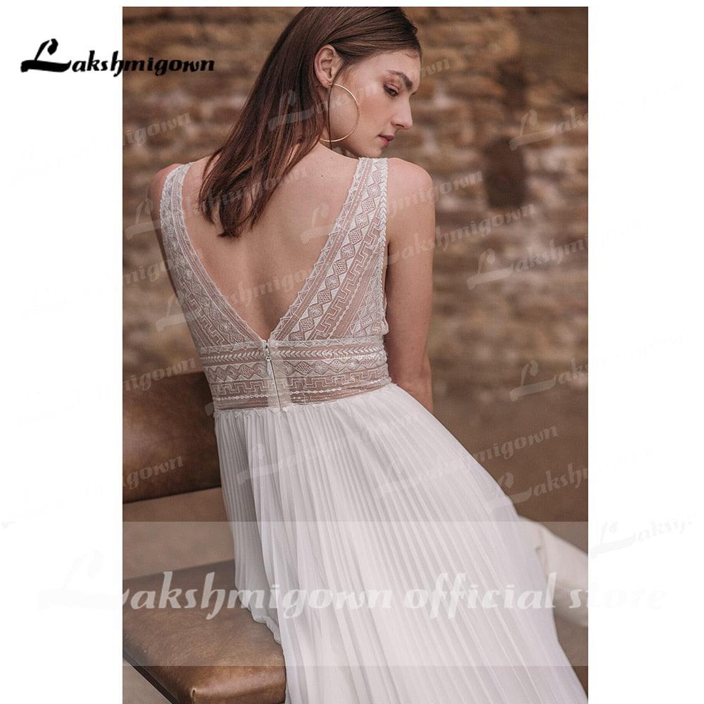 NumberSea vestido de novia sin espalda Deep V Neck Sexy Lace High Split Sleeveles Open Back Wedding Dresses vestido de fiesta de boda 2021
