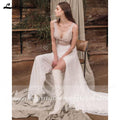 NumberSea vestido de novia sin espalda Deep V Neck Sexy Lace High Split Sleeveles Open Back Wedding Dresses vestido de fiesta de boda 2021