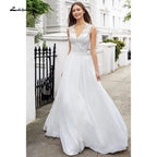 NumberSea vistidos de festa de casamento V Neck Sleeveless Lace Chiffon Wedding Dresses With Back Buttons vestido para boda playa