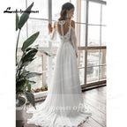 NumberSea  Long Sleeve Off Shoulder Spaghetti Straps Deep V Neck Wedding Dresses Lace Chiffon Bohemian stylerobe de mariée fille