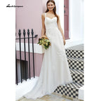 NumberSea vestido noiva Pleats Lace Spaghetti Straps Off the Shoulder Boho Wedding Dresses Backless Elegant trajes de novias largos