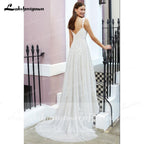 NumberSea vestido noiva Pleats Lace Spaghetti Straps Off the Shoulder Boho Wedding Dresses Backless Elegant trajes de novias largos