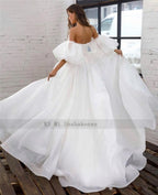 NumberSea Princess White Wedding Dress Puff Short Sleeve Plus Size Bridal Dresses Lace up Back A Line Cheap Wedding Gowns Vestido de Noiva