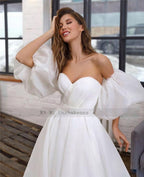 NumberSea Princess White Wedding Dress Puff Short Sleeve Plus Size Bridal Dresses Lace up Back A Line Cheap Wedding Gowns Vestido de Noiva