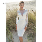 NumberSea Sexy Long sleeves Wedding Dress Lace Illusion Short Bridal Dress bohemian Wedding gowns Knee-Length vestido de noiva