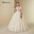 NumberSea Princess Ball Gown Wedding Dress Boho 2021 Casamento 3D Flower Sexy V Neck Spaghetti Strap Bridal Gowns Lace Up robe de mariee