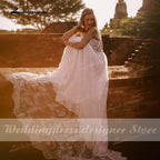 NumberSea Vestido Summer Boho Wedding Dresses Criss-cross Strap Floral Embroidery Bodice Lace Beach Sexy Simple Wedding Bridal Gown