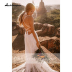 NumberSea Vestido Summer Boho Wedding Dresses Criss-cross Strap Floral Embroidery Bodice Lace Beach Sexy Simple Wedding Bridal Gown