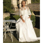 NumberSea Spaghetti Straps Two Pieces Satin Lace Detachable Shawl Wedding Dresses With Back Buttons Simple Elegant vestidos de novia 2021