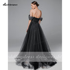 NumberSea Simple Black Ombre Wedding Dress Boho Off Shoulder Mesh Tulle Sheer Gothic Grey Bridal Gown Plus Size vestido de noiva praiano