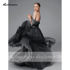 NumberSea Simple Black Ombre Wedding Dress Boho Off Shoulder Mesh Tulle Sheer Gothic Grey Bridal Gown Plus Size vestido de noiva praiano