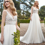 NumberSea Stylish Bohemian Ivory Lace Wedding Dresses 2021robe de mariage Sexy A Line V NECK Women Bridal Dresses Robe Longue Lakshmigown