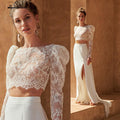 NumberSea Two pieces Wedding Dresses  Civil Boho Wedding Gowns Lace Top Long Sleeves Front Split dress princess white Lakshmigown