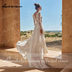 NumberSea Two pieces Wedding Dresses  Civil Boho Wedding Gowns Lace Top Long Sleeves Front Split dress princess white Lakshmigown