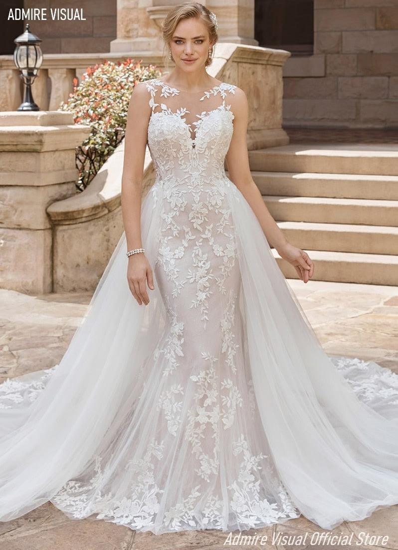 NumberSea Wedding Dress Mermaid Lace Sweetheart Neckline Spaghetti  2 in 1 Backless With For Party Plus Size Bride Gown Vestidos De Novia