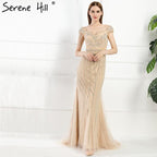Sexy  Off Shouler Diamond Gold Nude Mermaid Evening Dresses Sparkly Evening Gown    Real Photo LA6110