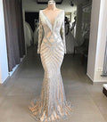 On Sale no return no refundSale Nude Slim Mermaid Luxury Evening Dresses Long Sleeves Beading Tassel Fashion LA6594