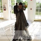 NumberSea Puffy Plus Size Black Wedding Dress Long Sleeve