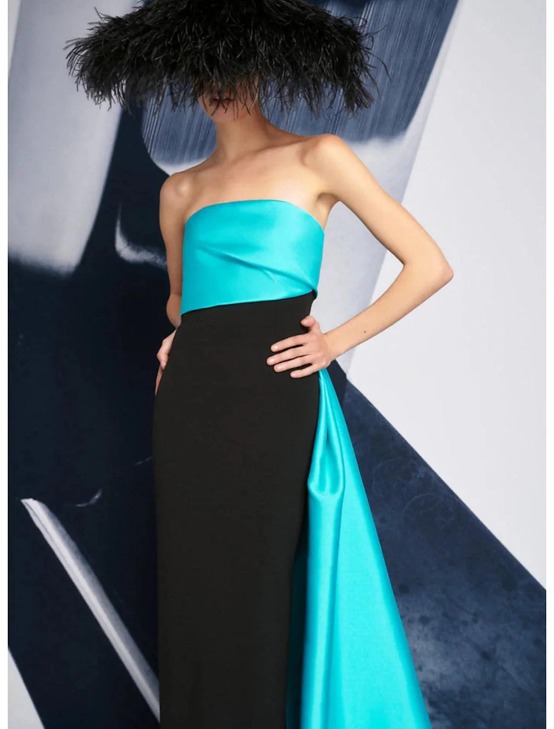 Sheath / Column Evening Gown Color Block Dress Wedding Summer Short / Mini Sleeveless Strapless Satin with Ruched