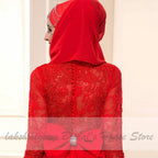 NumberSea Red Hijab Wedding Dress Elegant Long Sleeve O Neck