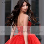 NumberSea Red Short Wedding Dresses for Bride Long Train