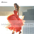 NumberSea Red Short Wedding Dresses for Bride Long Train