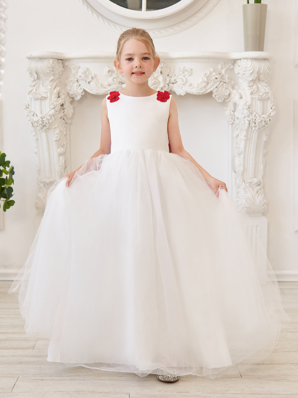 Ball-Gown/Princess 3d Flower Tulle Floor-length Ivory Flower Girl Dress