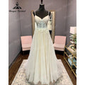 robe longue Lace Wedding Dress with V Neckline  Spaghetti Straps Bridal Gown Backless vestido de novia NumberSea Elegnat