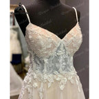 robe longue Lace Wedding Dress with V Neckline  Spaghetti Straps Bridal Gown Backless vestido de novia NumberSea Elegnat
