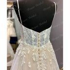 robe longue Lace Wedding Dress with V Neckline  Spaghetti Straps Bridal Gown Backless vestido de novia NumberSea Elegnat