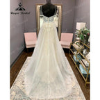 robe longue Lace Wedding Dress with V Neckline  Spaghetti Straps Bridal Gown Backless vestido de novia NumberSea Elegnat