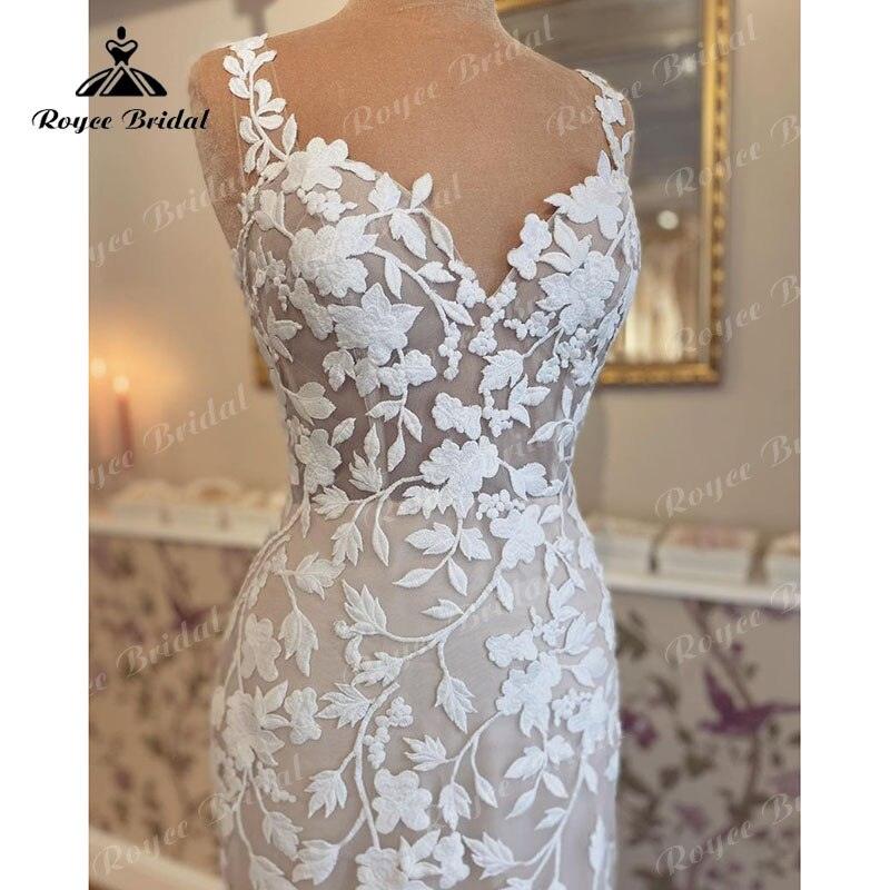 robe mariée sirene Spaghetti Straps Boho Wedding Dress Backless Lace Sweetheart Mermaid/Trumpet Beach Mariage Bridal Gown