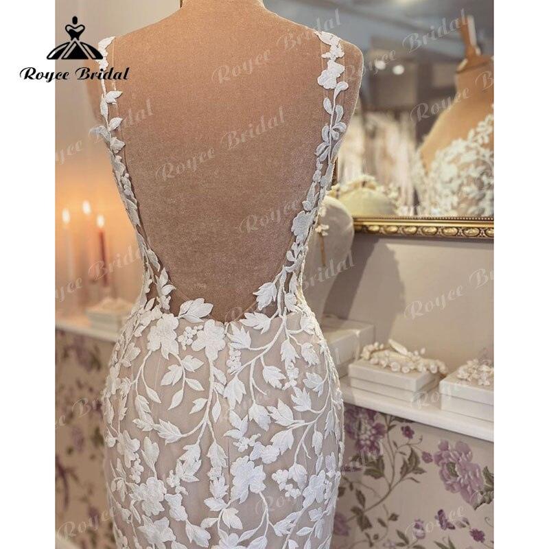 robe mariée sirene Spaghetti Straps Boho Wedding Dress Backless Lace Sweetheart Mermaid/Trumpet Beach Mariage Bridal Gown