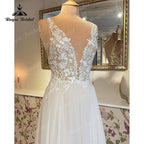 robes de soirée Beach Wedding Dress Deep V Neck Lace Appliqued Chiffon Tank Boho Wedding Party Gown vestido para boda playa